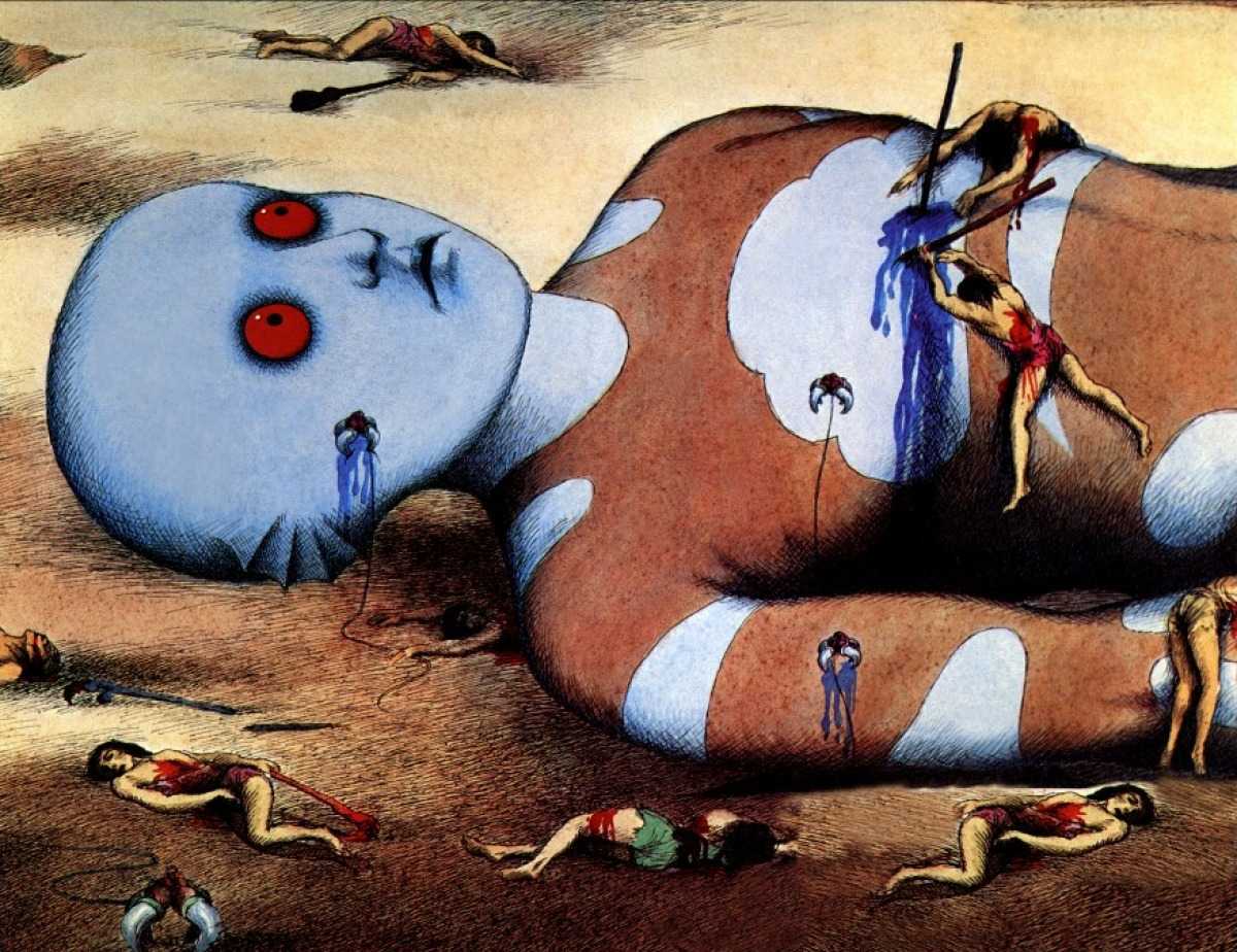 The Oms turn and attack their Draag masters in Fantastic Planet (1973)