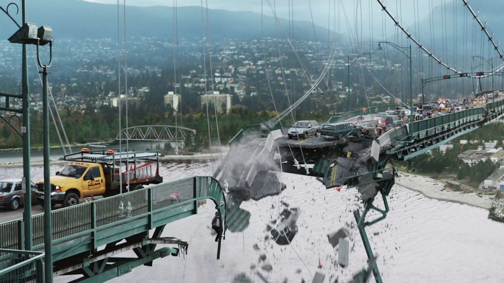 The opening bridge collapse scene in Final Destination 5 (2011)