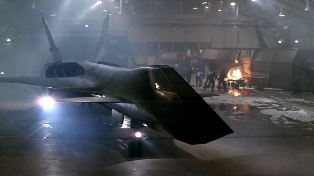 The Firefox plane in its hangar in Firefox (1982)