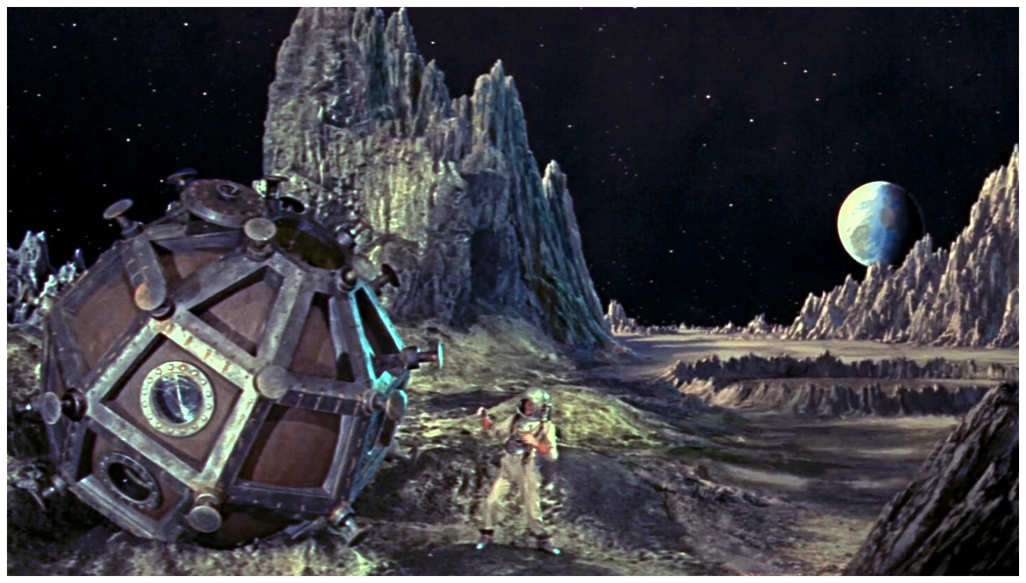 The Cavorite ship lands on The Moon in The First Men in the Moon (1964)
