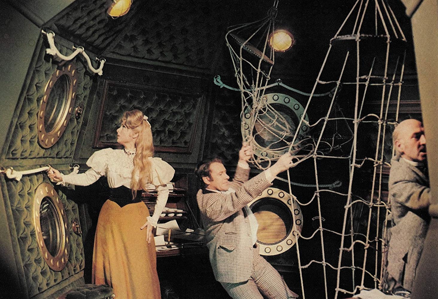 (l to r) Martha Hyer, Edward Judd and Lionel Jeffries launch in the Cavorite ship in The First Men in the Moon (1964)