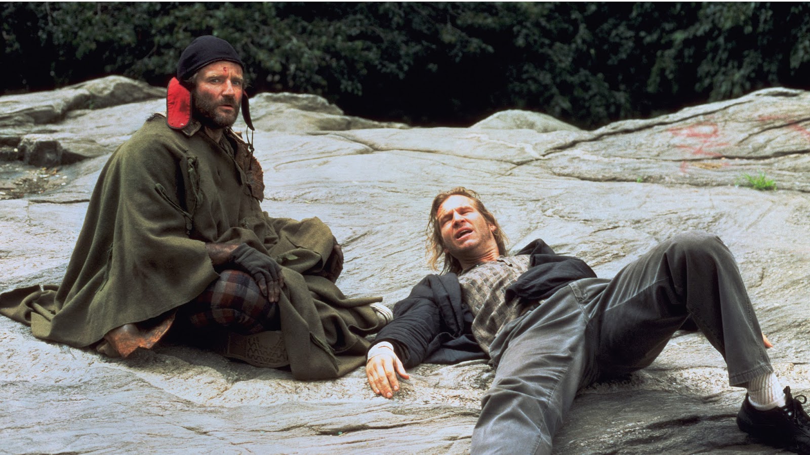 Radio dj Jack Lucas (Jeff Bridges) (r) is drawn into the world of homeless man Parry (Robin Williams) (l) in The Fisher King (1991)