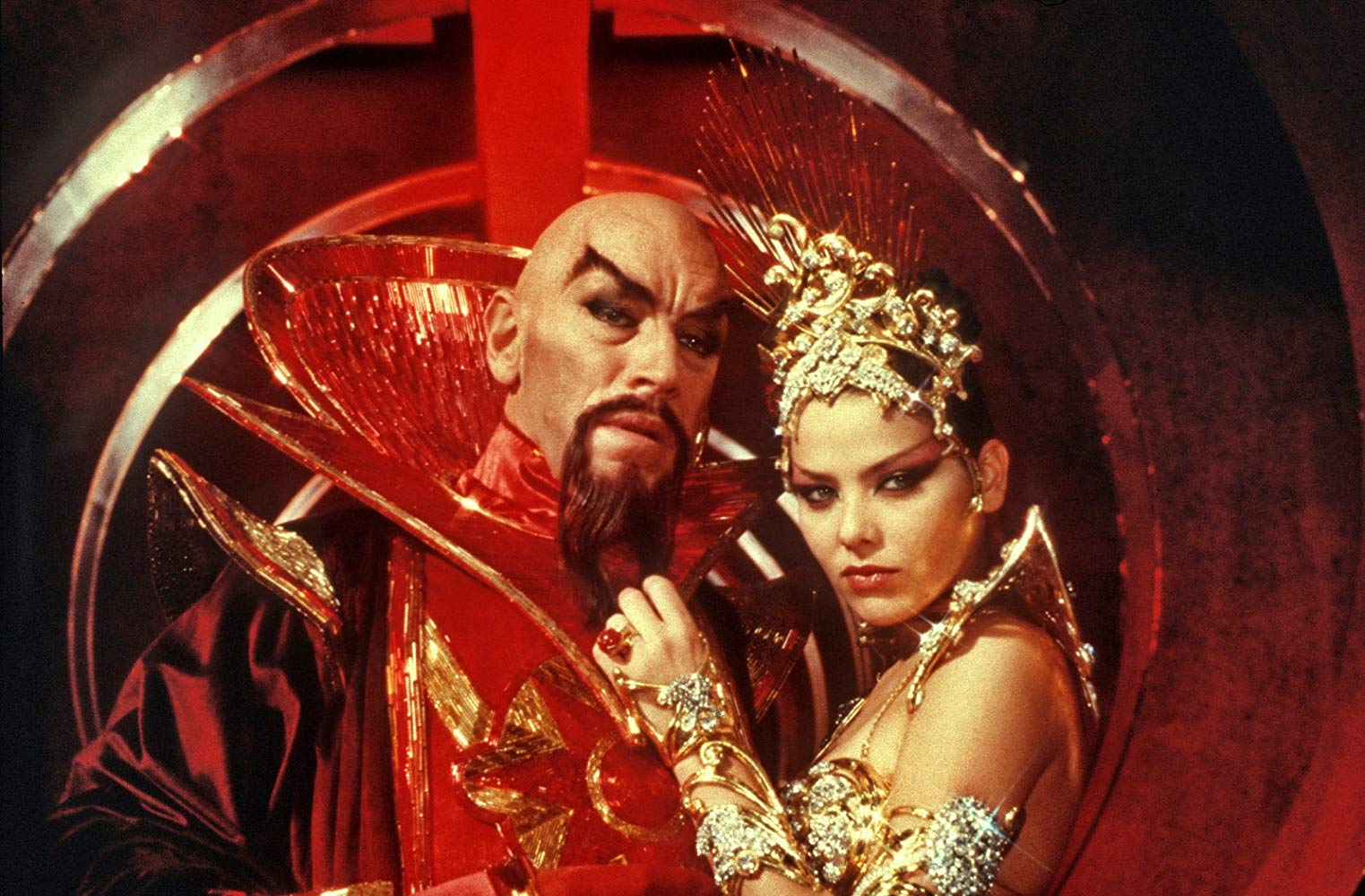 Max Von Sydow as Ming the Merciless and Ornella Muti as Princess Aura in Flash Gordon (1980)