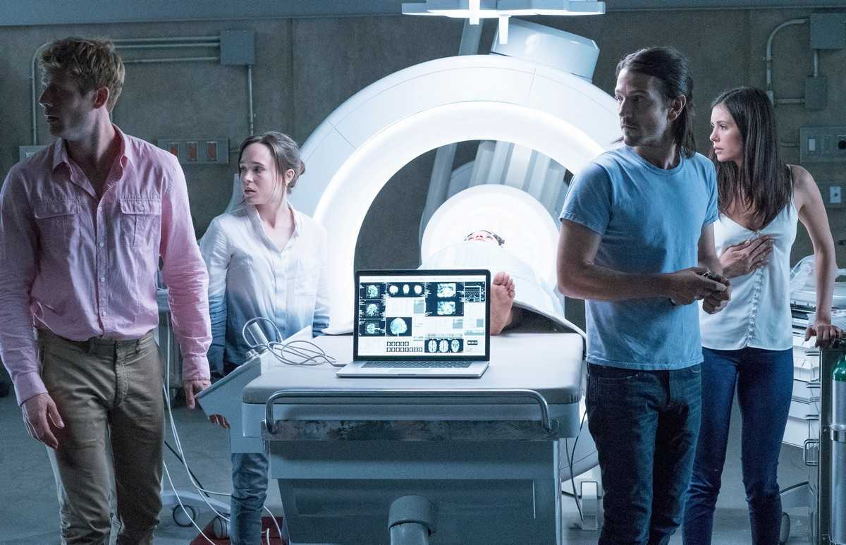 Ready to venture into the afterlife - (l to r) James Norton, Ellen Page, Diego Luna and Nina Dobrev in Flatliners (2017)