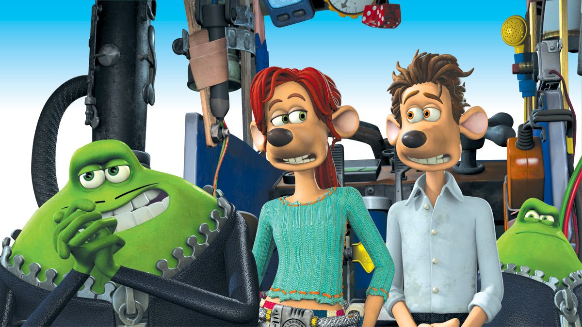 Le Frog (voiced by Jean Reno), Rita (voiced by Kate Winslet) and Roddy St James (voiced by Hugh Jackman) in Flushed Away (2006)