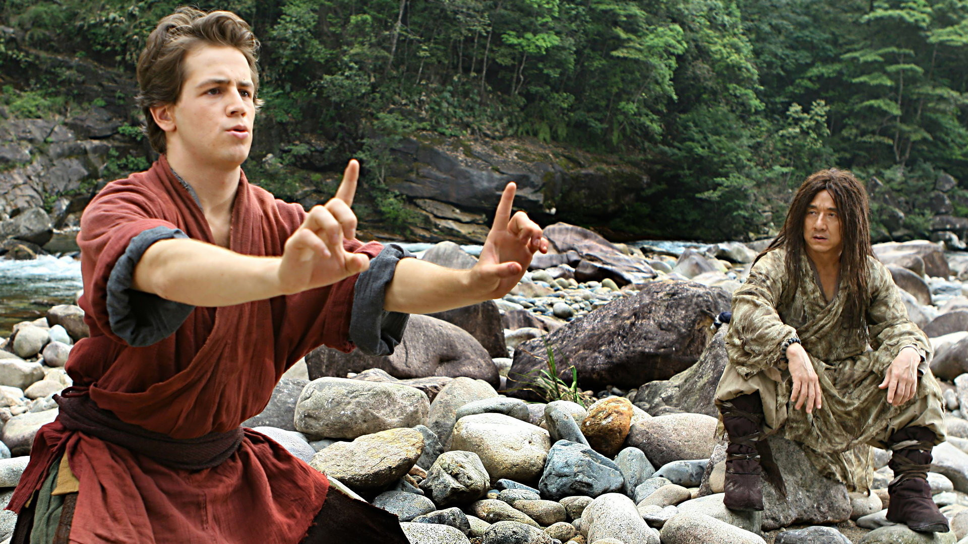 Michael Angarano in training with Jackie Chan in The Forbidden Kingdom (2008)