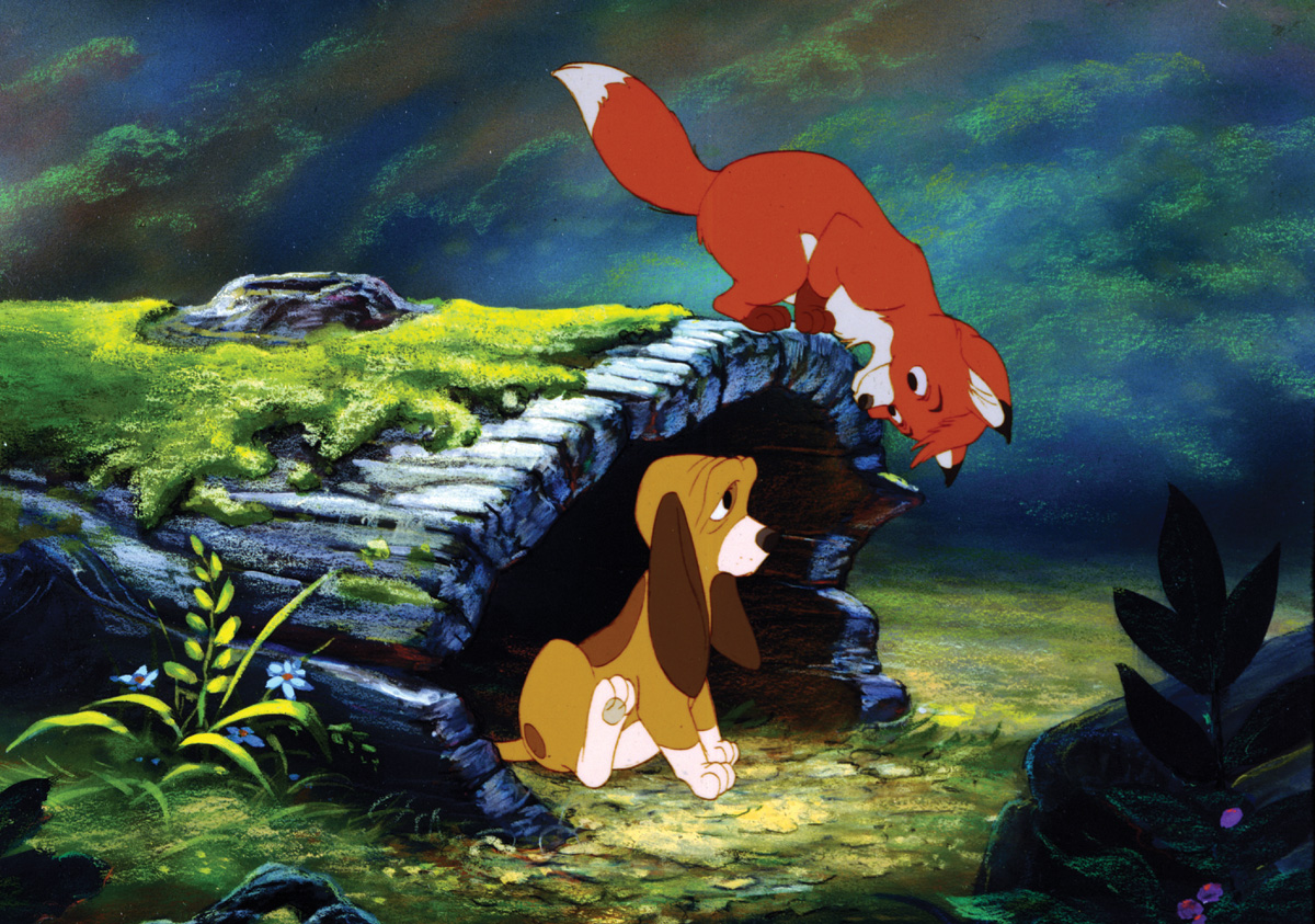 Best friends - the dog Copper (voiced by Kurt Russell) and the fox Tod (voiced by Mickey Rooney) in The Fox and the Hound (1981