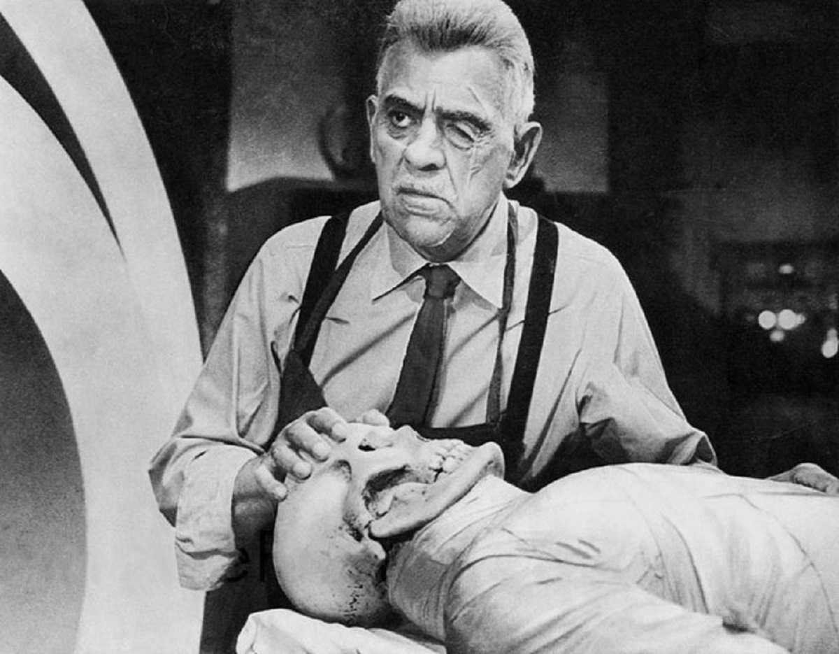 Boris Karloff as Baron Victor von Frankenstein in Frankenstein 1970 (1958)