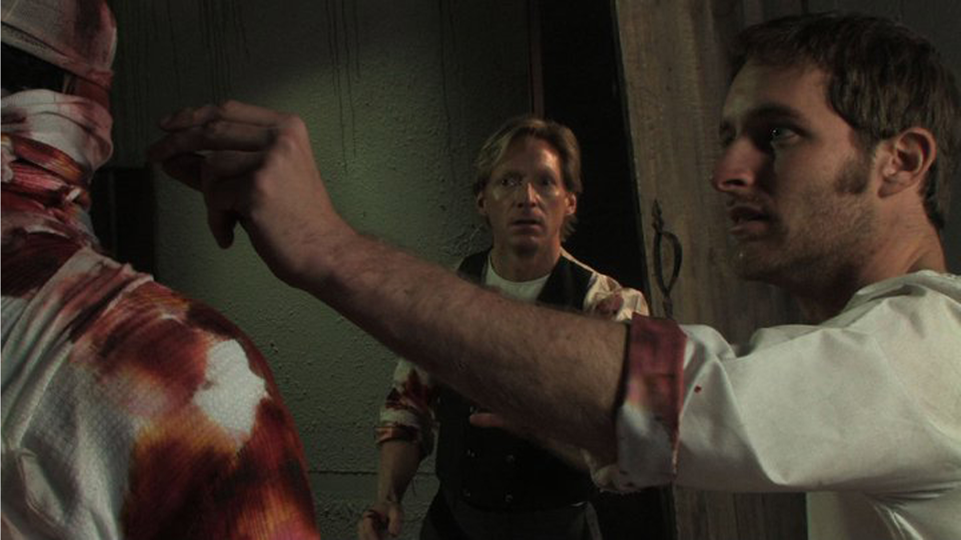 Victor Frankenstein (Adam Stephenson) unveils his creation while manservant Jay Disney looks on in Frankenstein: Day of the Beast (2011)