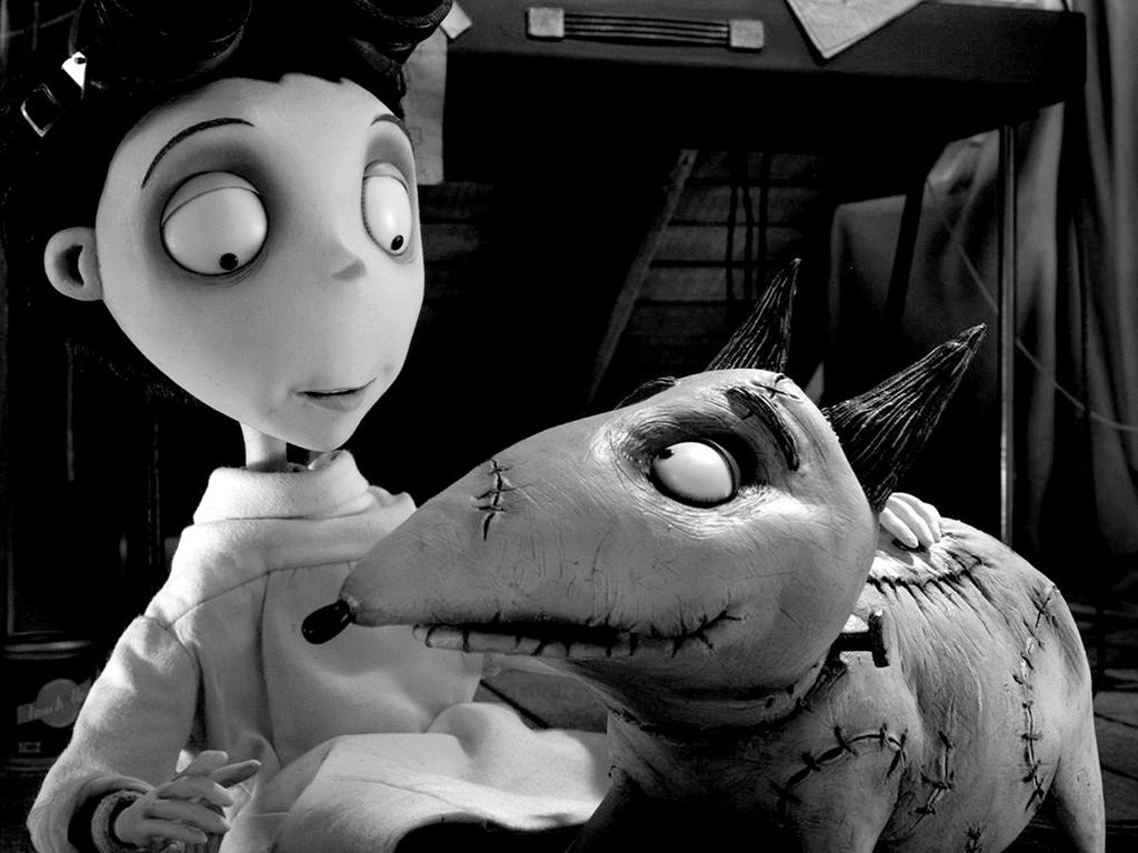 Victor Frankenstein (voiced by Charlie Tahan) and his reanimated dog Sparky in Frankenweenie (2012)