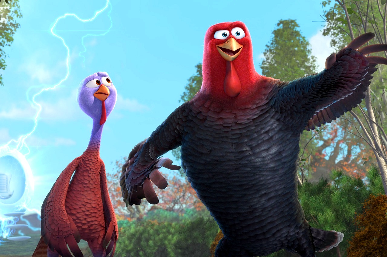Time-travelling turkeys - Reggie (voiced by Owen Wilson) and Jake (voiced by Woody Harrelson) in Free Birds (2013)