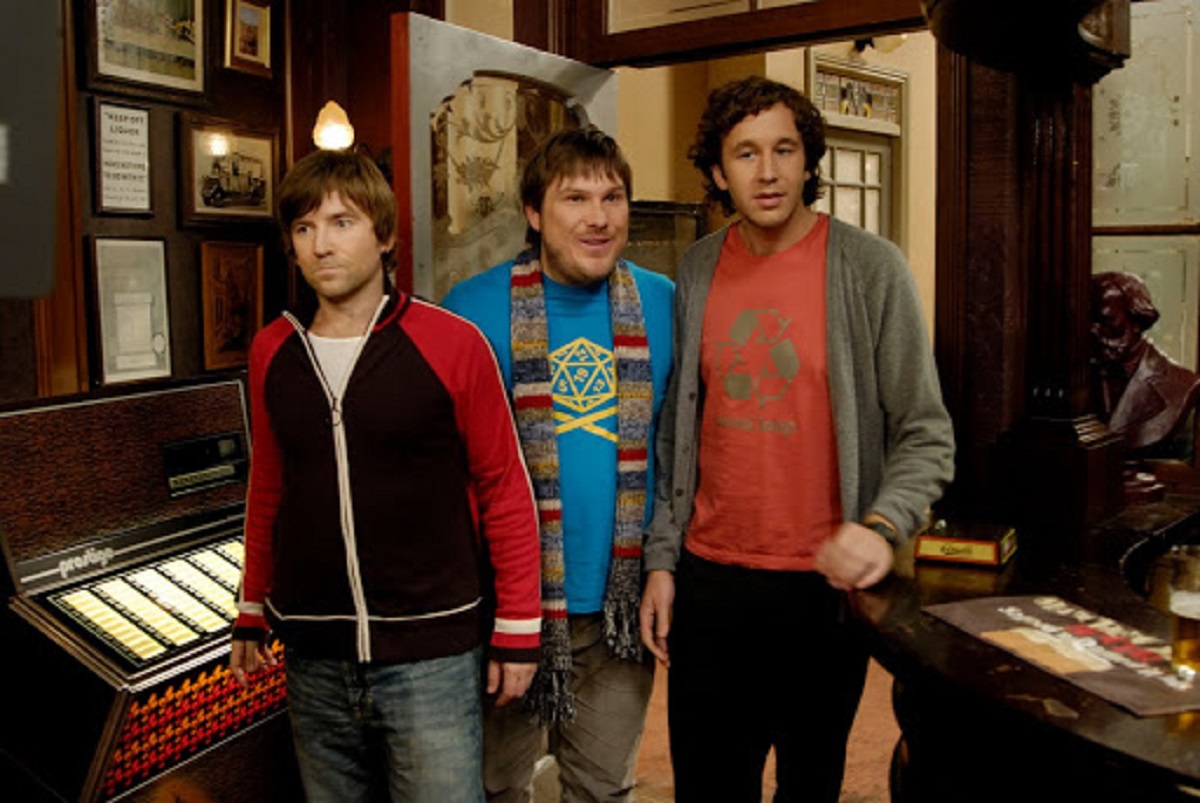 Dean Lennox Kelly, Marc Wootton and Chris O’Dowd in Frequently Asked Questions About Time Travel (2009)