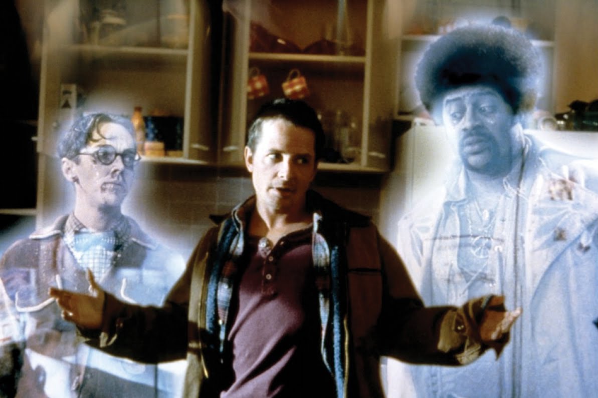 Michael J. Fox and ghostly companions Jim Fyfe and Chi McBride in The Frighteners (1996)