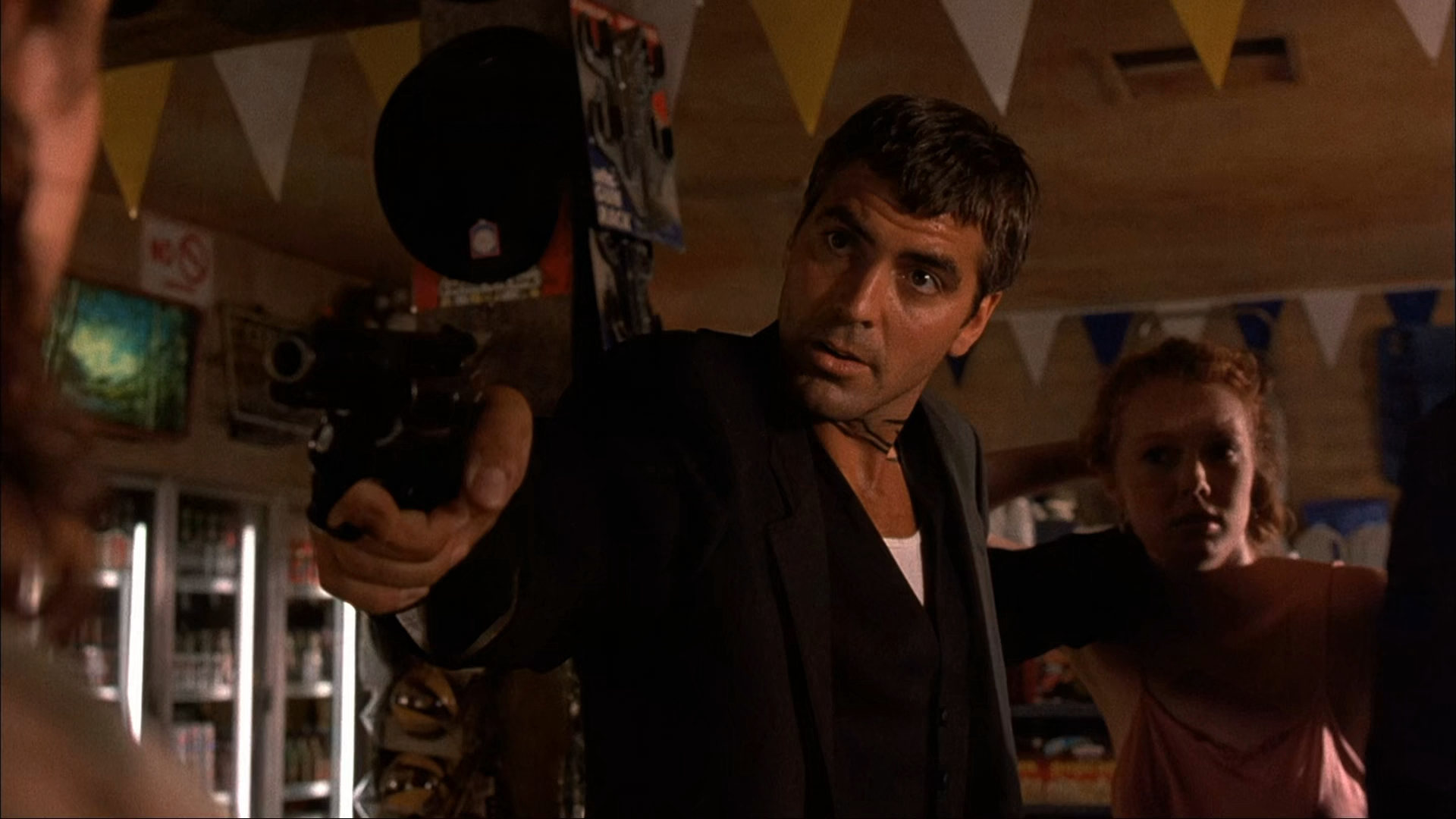 George Clooney in the opening holdup scene in From Dusk Till Dawn (1996)