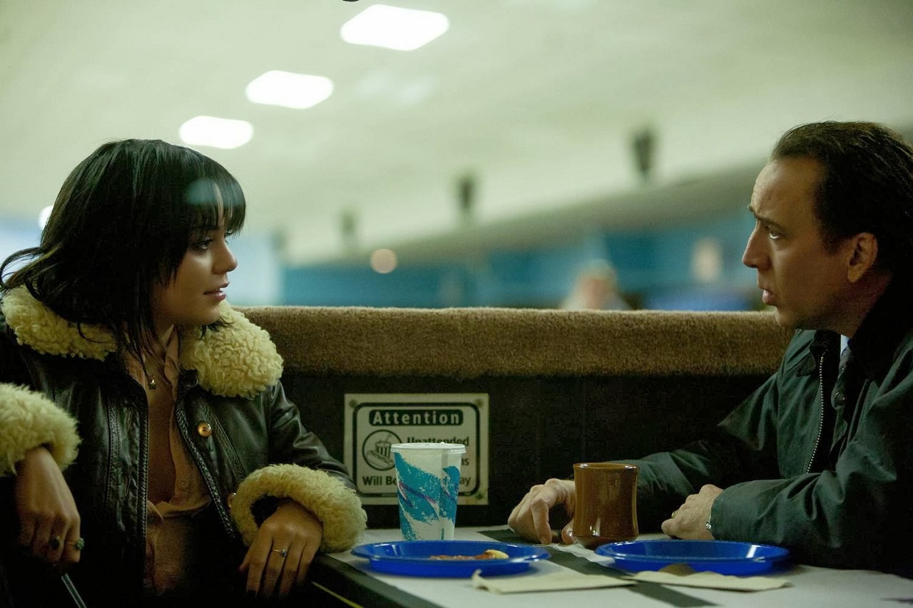 Teenage prostitute Vanessa Hudgens and state trooper Nicolas Cage in The Frozen Ground (2013)