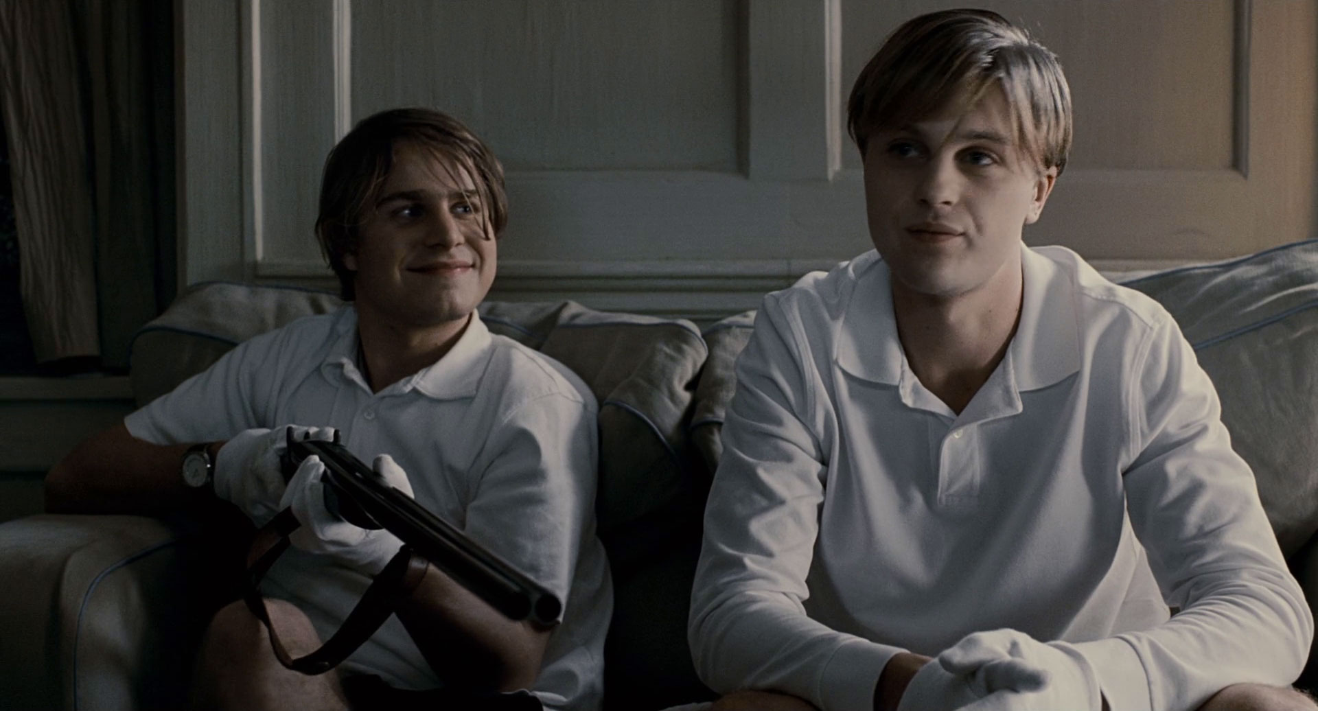 The two psychopathic boys (l to r) Brady Corbet and Michael Pitt in Funny Games U.S. (2007)