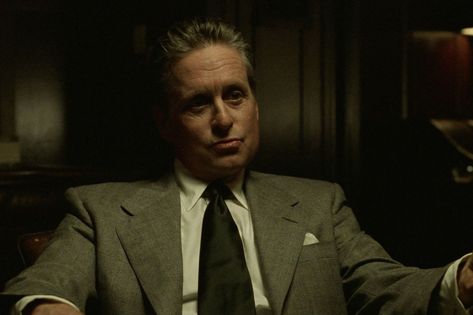 Michael Douglas as banker Nicholas Van Orton suddenly forced into a conspiracy that makes him doubt everything about his life in The Game (1997)