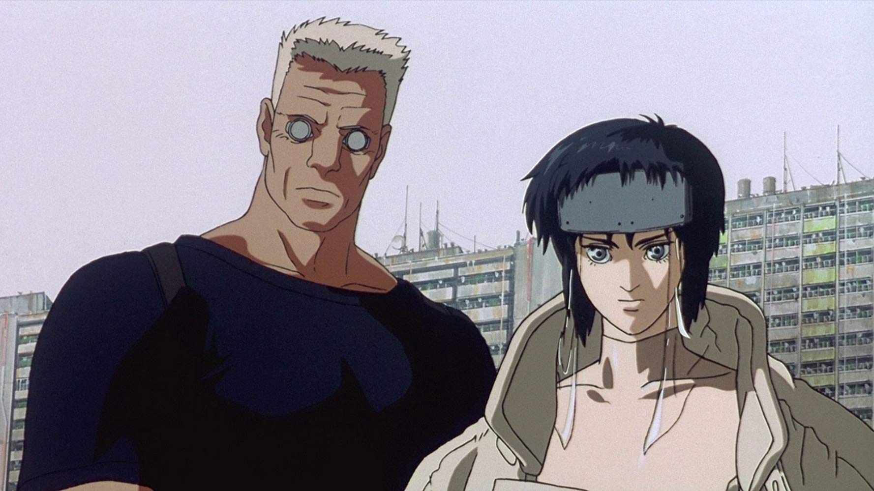 Major Motoko Kusanagi (r) and her partner Batou (l) in Ghost in the Shell (1995)