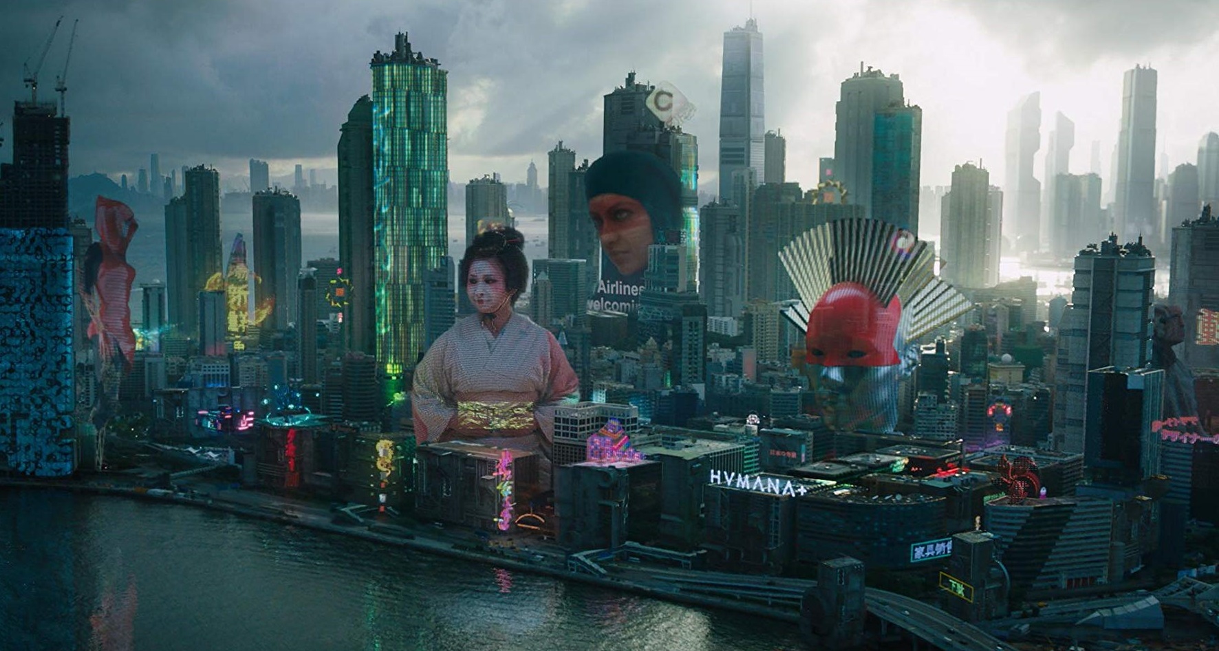 Cityscape of the future from Ghost in the Shell (2017)