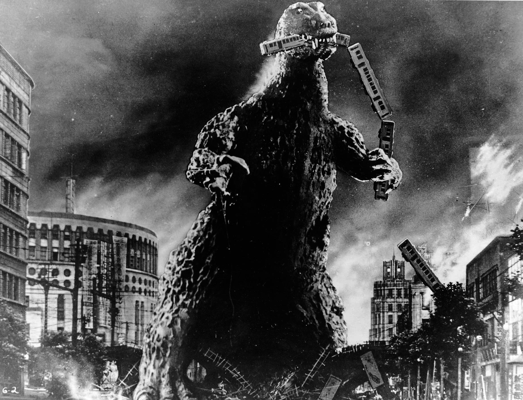 Godzilla rampages through Tokyo in Godzilla, King of the Monsters (1954)