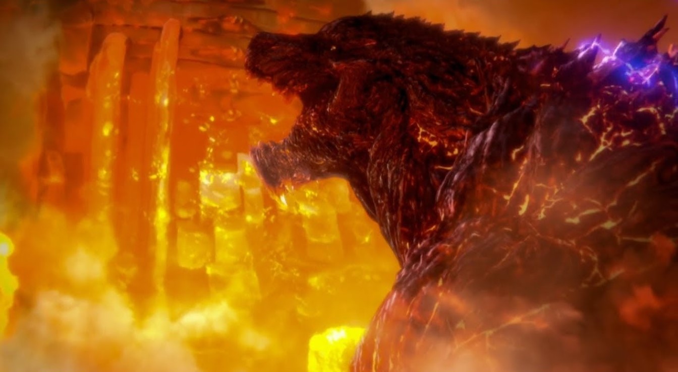 Godzilla proceeds into Mechagodzilla city and the nanometal trap in Godzilla: City on the Edge of Battle (2018)