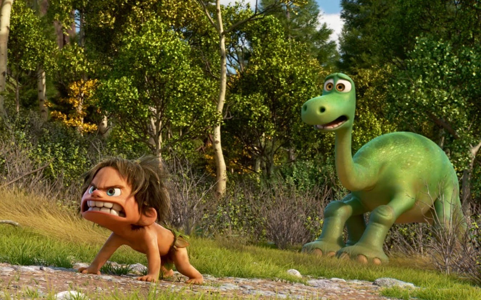 Spot the Cro-Magnon boy (voiced by Jack Bright) and Arlo the dinosaur (voiced by Raymond Ochoa) in The Good Dinosaur (2015)