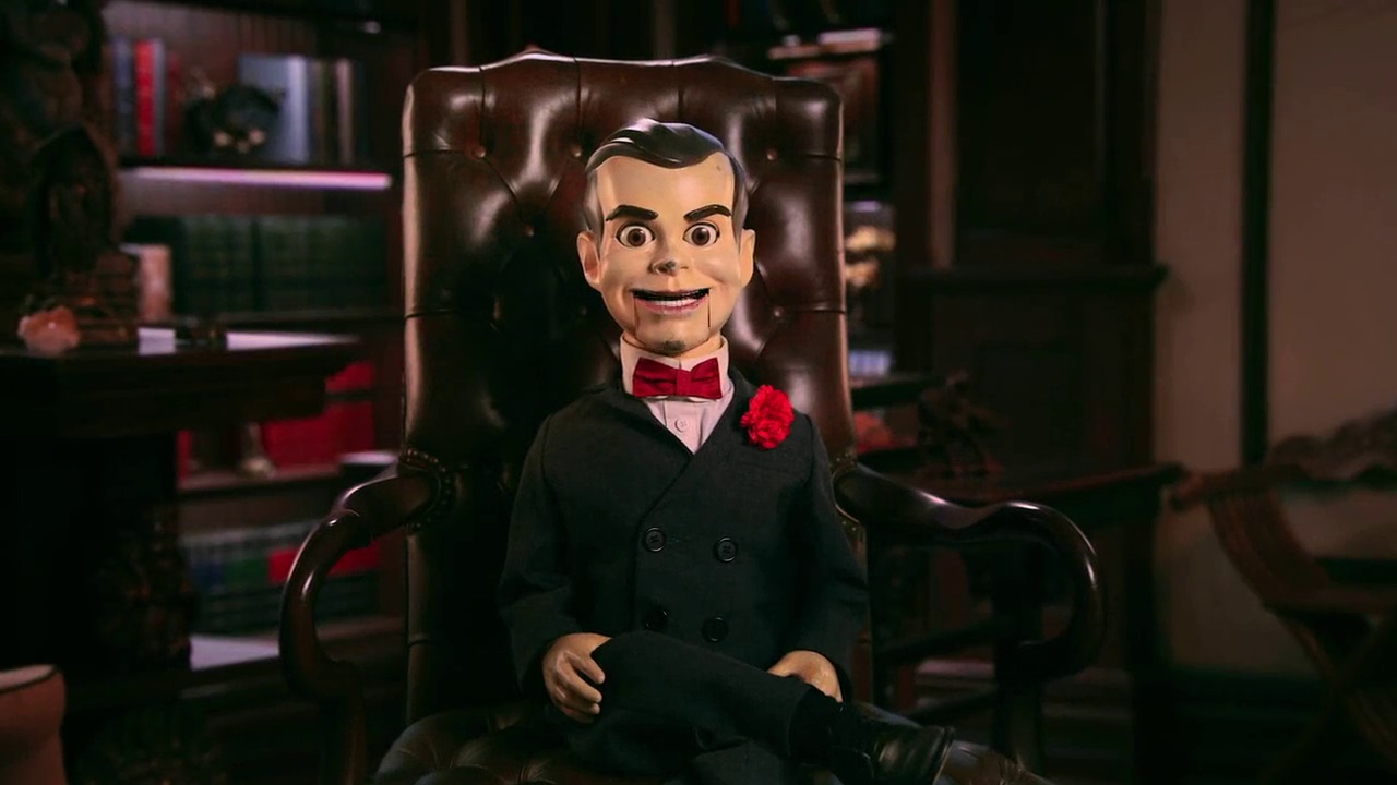 Slappy the evil ventriloquist's dummy (voiced by Mark Winert) becomes the star of the show in Goosebumps 2 (2018)