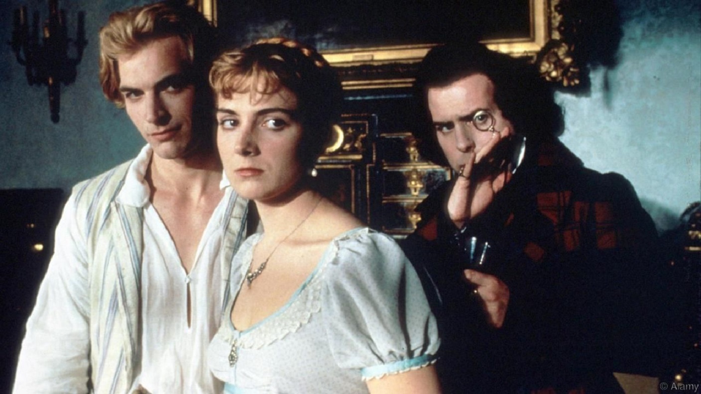 Percy Shelley (Julian Sands), Mary Shelley (Natasha Richardson), Dr Polidori (Timothy Spall) in Gothic (1986)