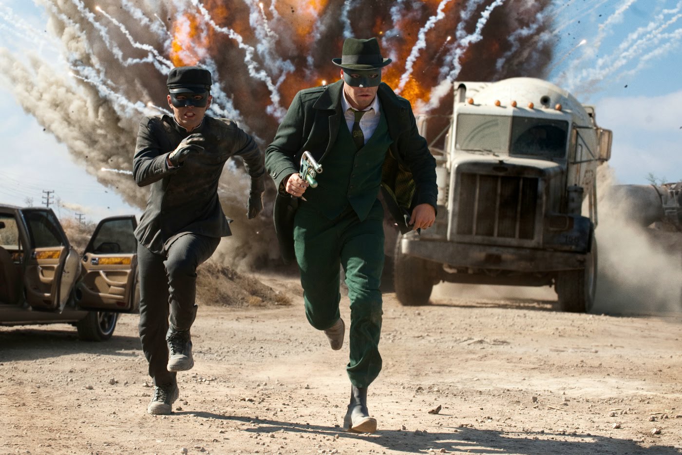 (l to r) Kato (Jay Chou) and The Green Hornet (Seth Rogen) in action in The Green Hornet (2011)