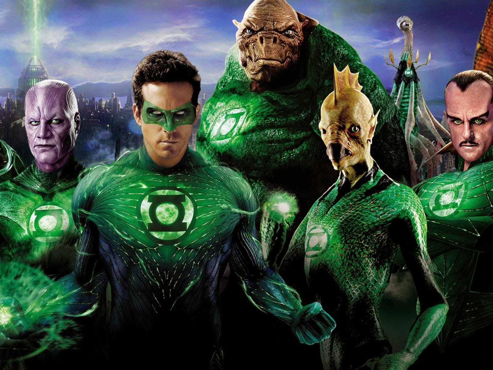 The Green Lantern Corps - Abin Sur (Temuera Morrison), Hal Jordan (Ryan Reynolds), Kilowog, Tomar-Re, Sinestro (Mark Strong) - in Green Lantern (2011)