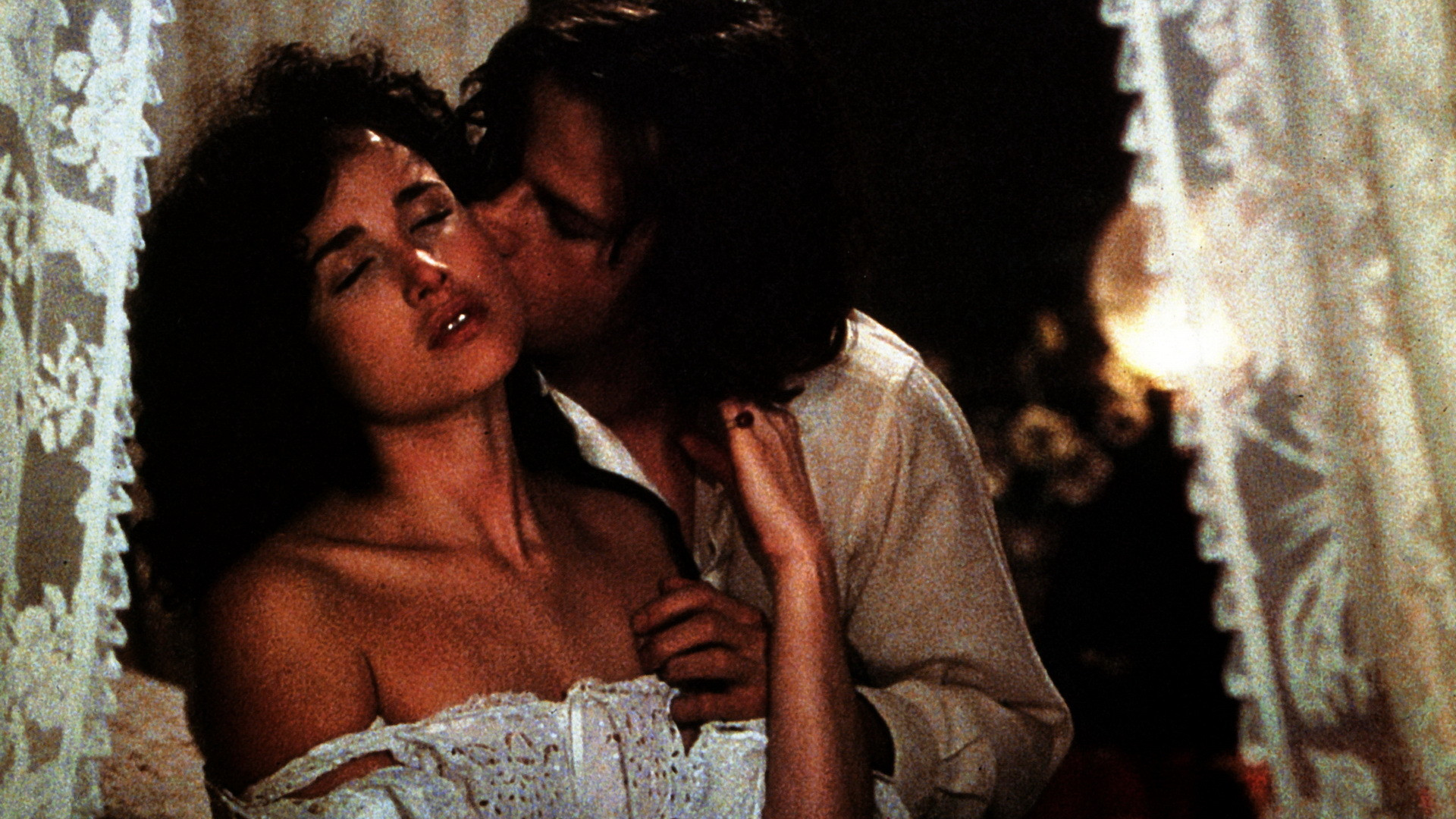 Tarzan (Christopher Lambert) seduces Jane (Andi McDowell) in Greystoke The Legend of Tarzan, Lord of the Apes (1984)