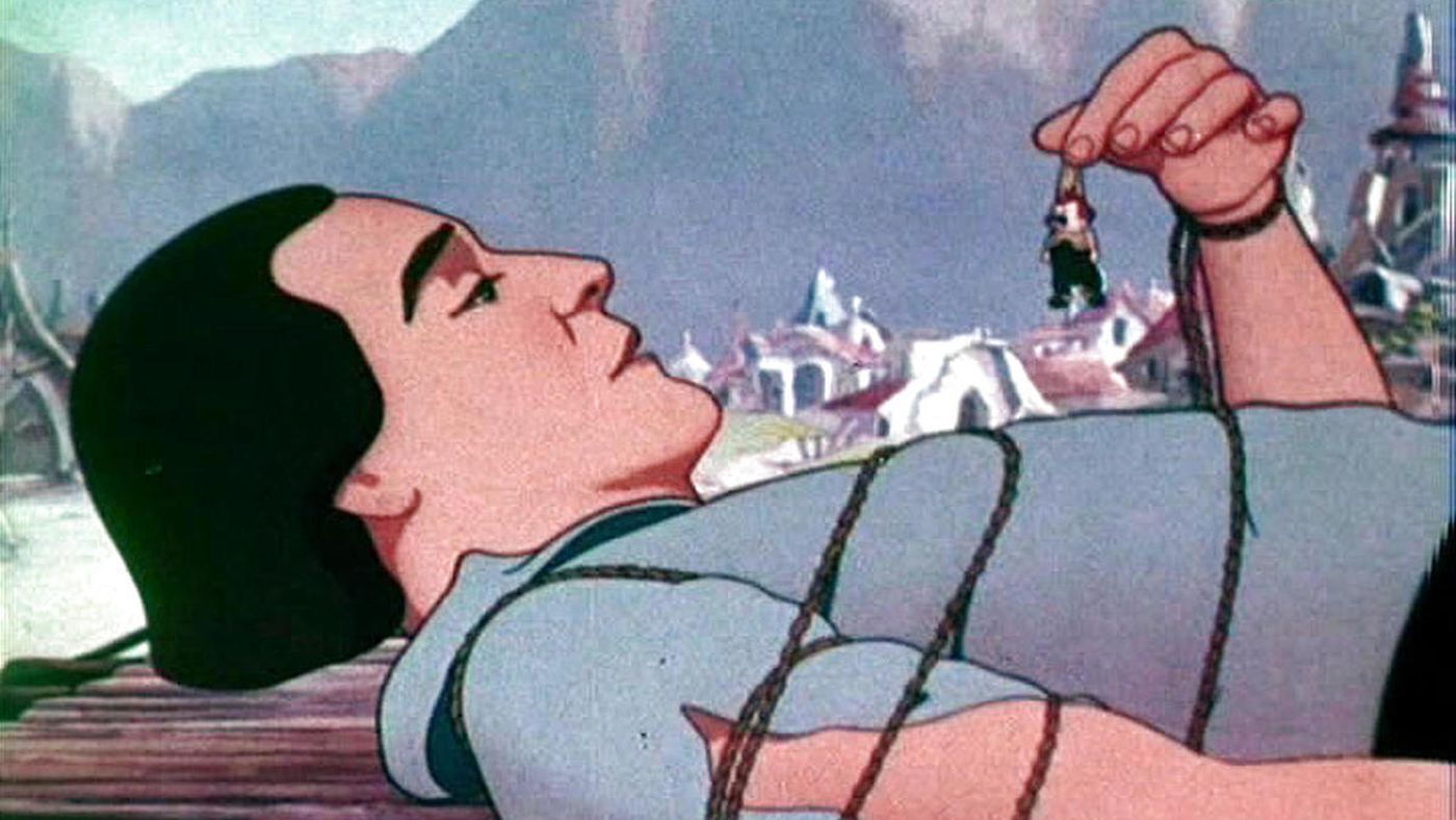 Gulliver wakes up on the beach in Lilliput in Gulliver's Travel (1939)