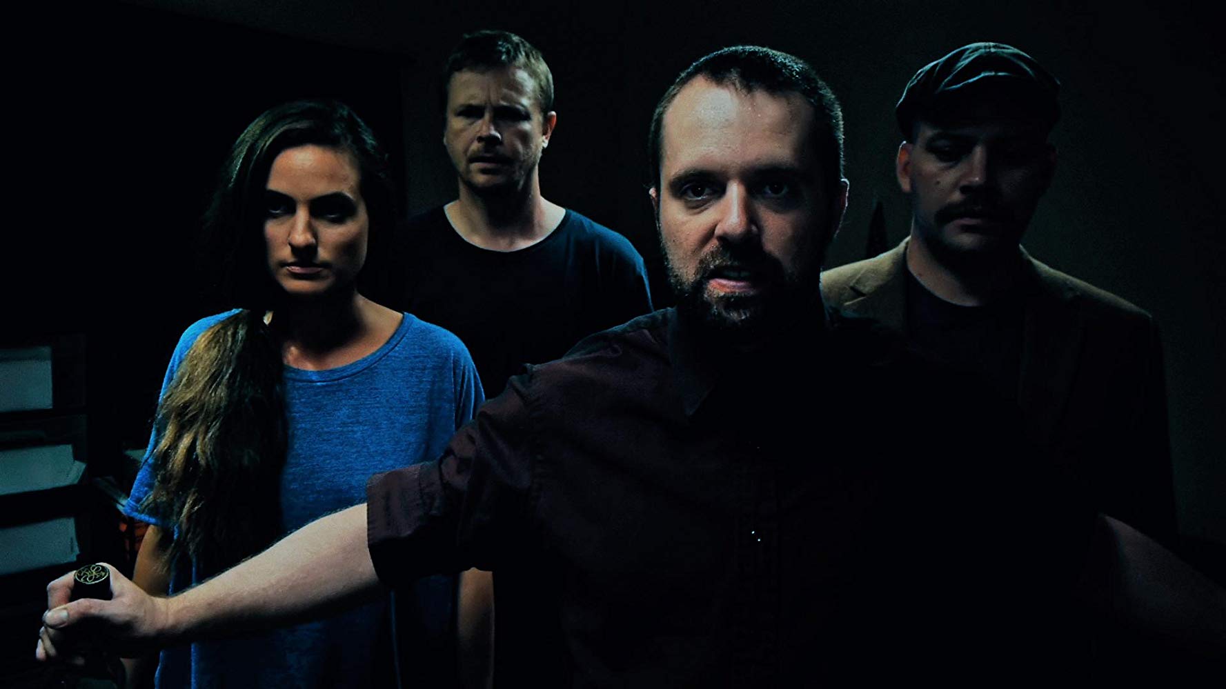 The inmates - (l to r) Brittany Joan White, James Howarth, Shaun Michael Chilton and Brandon Fisher (also the film's director/writer) in Hack House (2017)