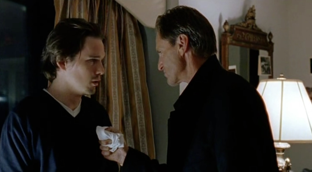 Hamlet (Ethan Hawke) meets the ghost of his father (Sam Shepard) in Hamlet (2000) 