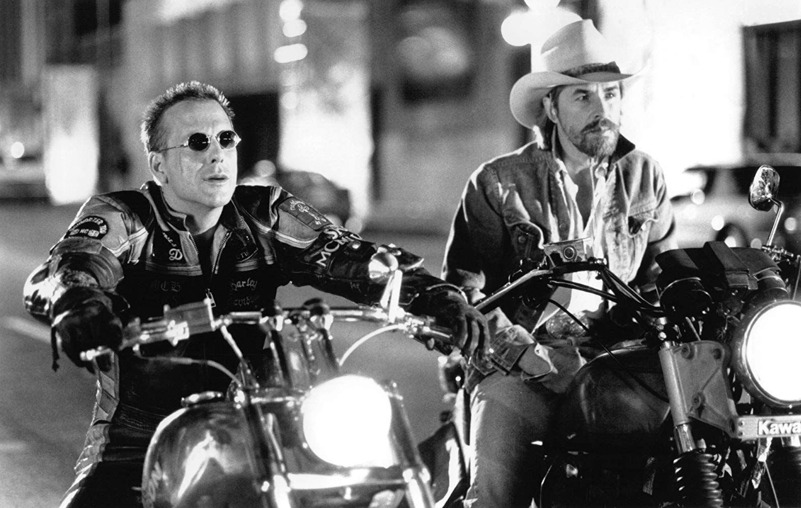 Mickey Rourke, Don Johnson as bikers in Harley Davidson and the Marlboro Man (1991)