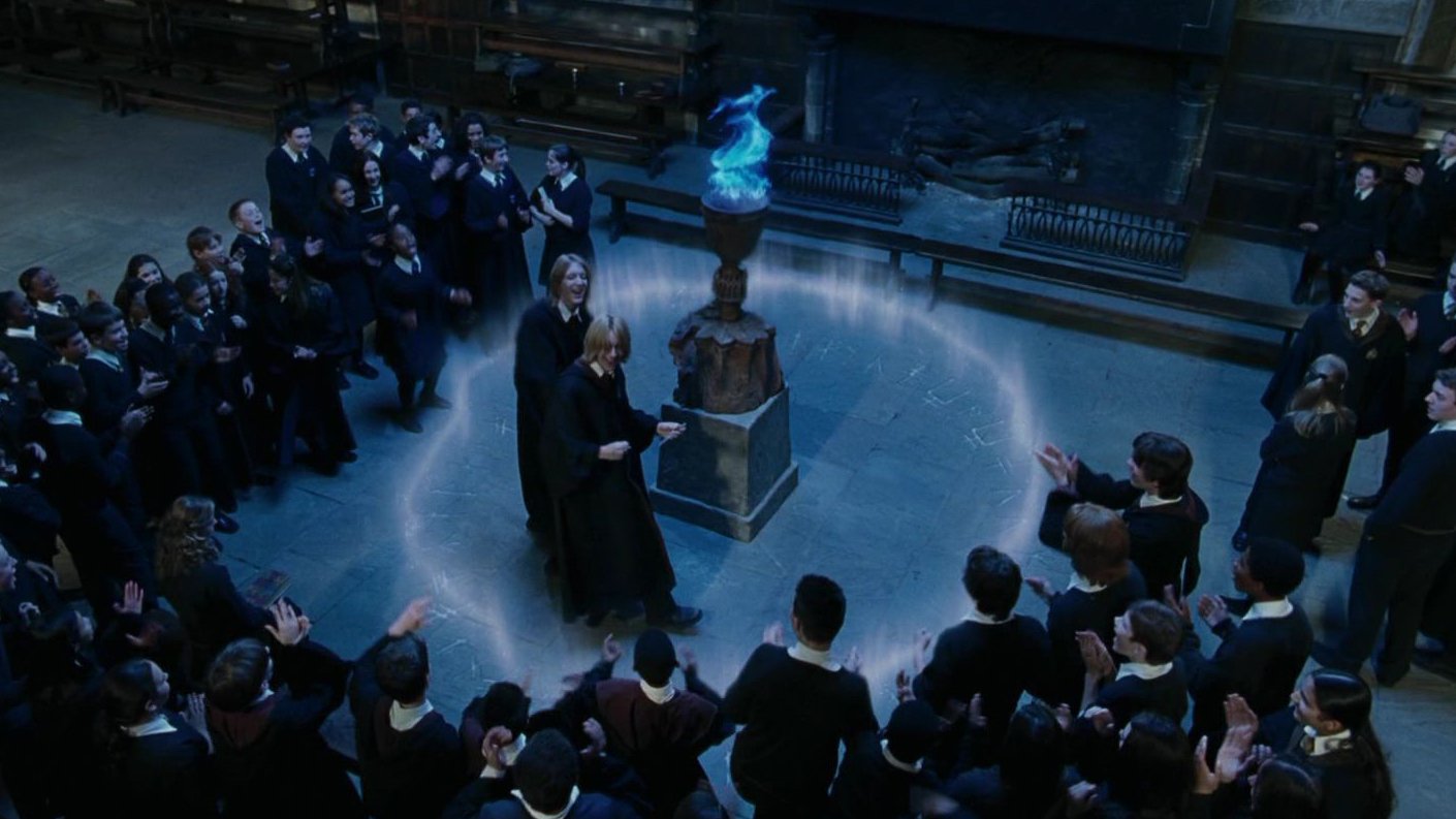 The names are cast into the Goblet of Fire in Harry Potter and the Goblet of Fire (2005)