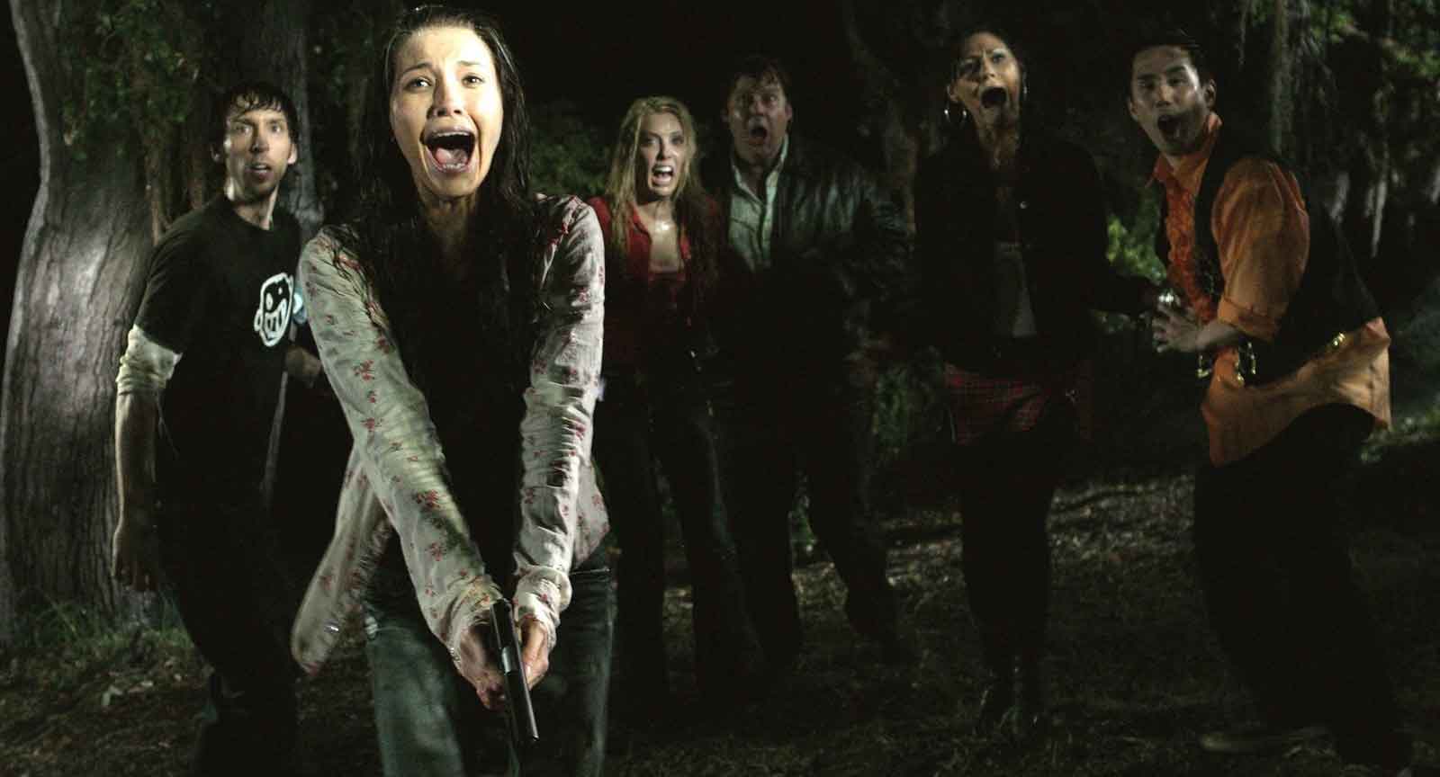 Joel David Moore, Amara Zaragoza, Mercedes McNabb, Joel Murray, Joleigh Fioreavanti and Perry Shen in Hatchet (2006)