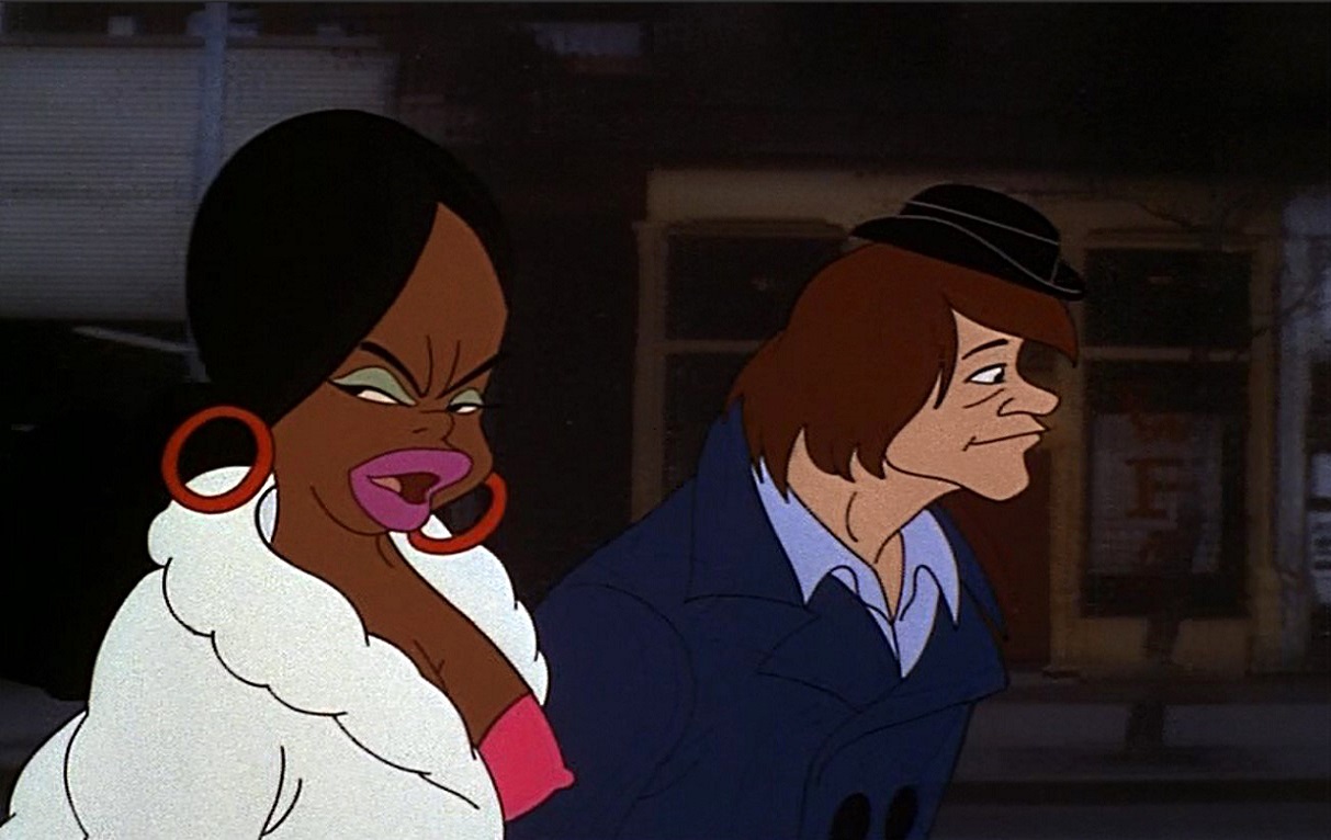 Underground cartoonist Michael Corleone (voiced by Joseph Kauffmann) and his girlfriend Carole (voiced by Beverly Hope Atkinson) in Heavy Traffic (1973)