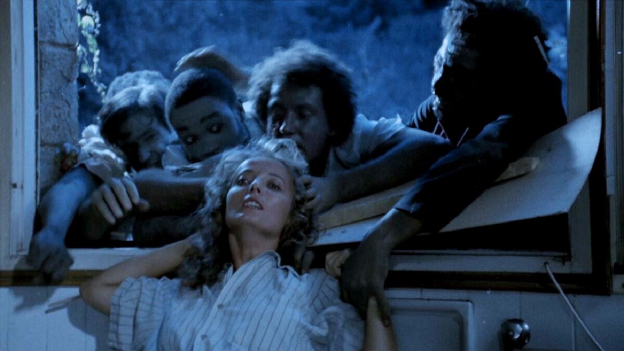 Margit Evelyn Newton under attack by zombies in Hell of the Living Dead (1980)
