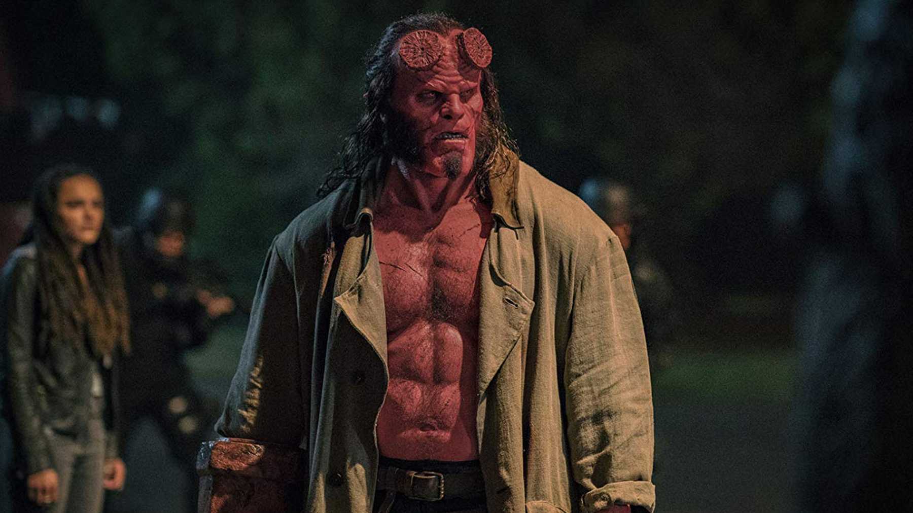 A disastrously miscast David Harbour as Hellboy (2019)