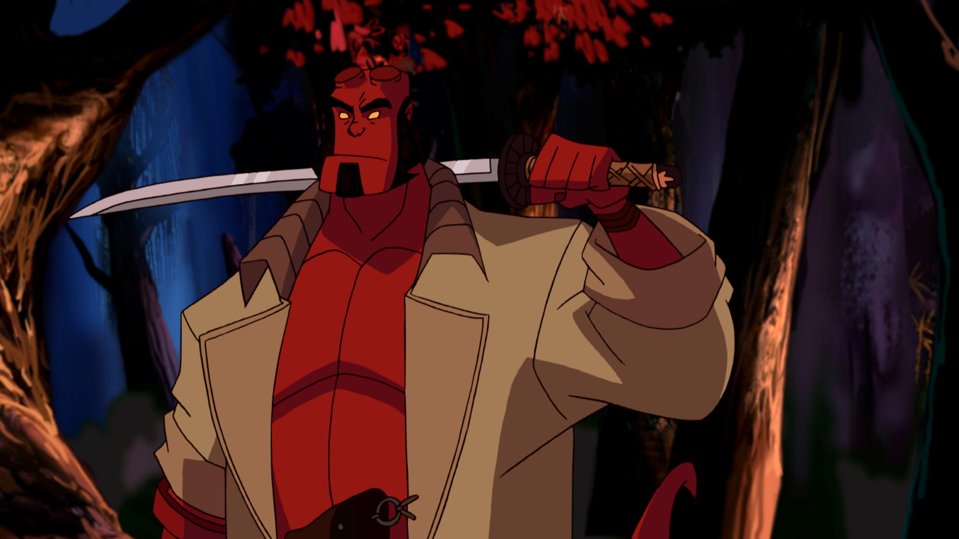 Hellboy in a Japanese spirit realm in Hellboy Animated Sword of Storms (2006)