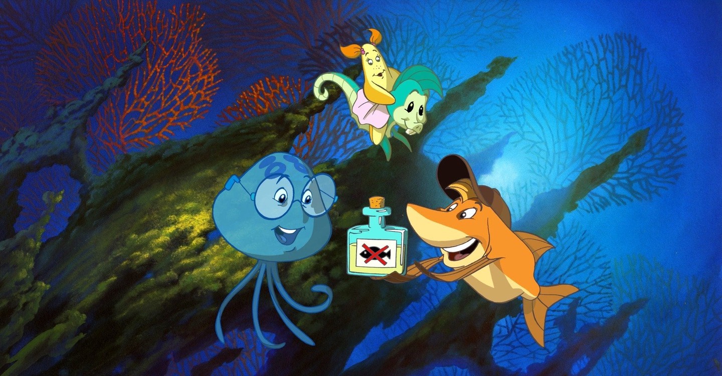 The three children transformed into fish - (l to r) Chuck, Stella and Fly in Help! I'm a Fish (2000)