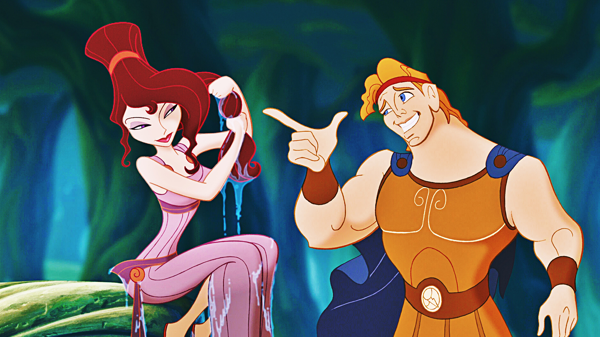 Hercules (voiced by Tate Donovan) and Megara (voiced by Susan Egan) in Hercules (1997)