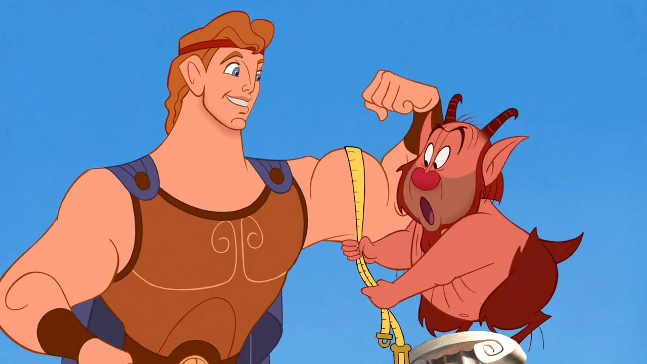 Hercules (voiced by Tate Donovan) and the satyr Philoctetes or Phil (voiced by Danny DeVito) in Hercules (1997)