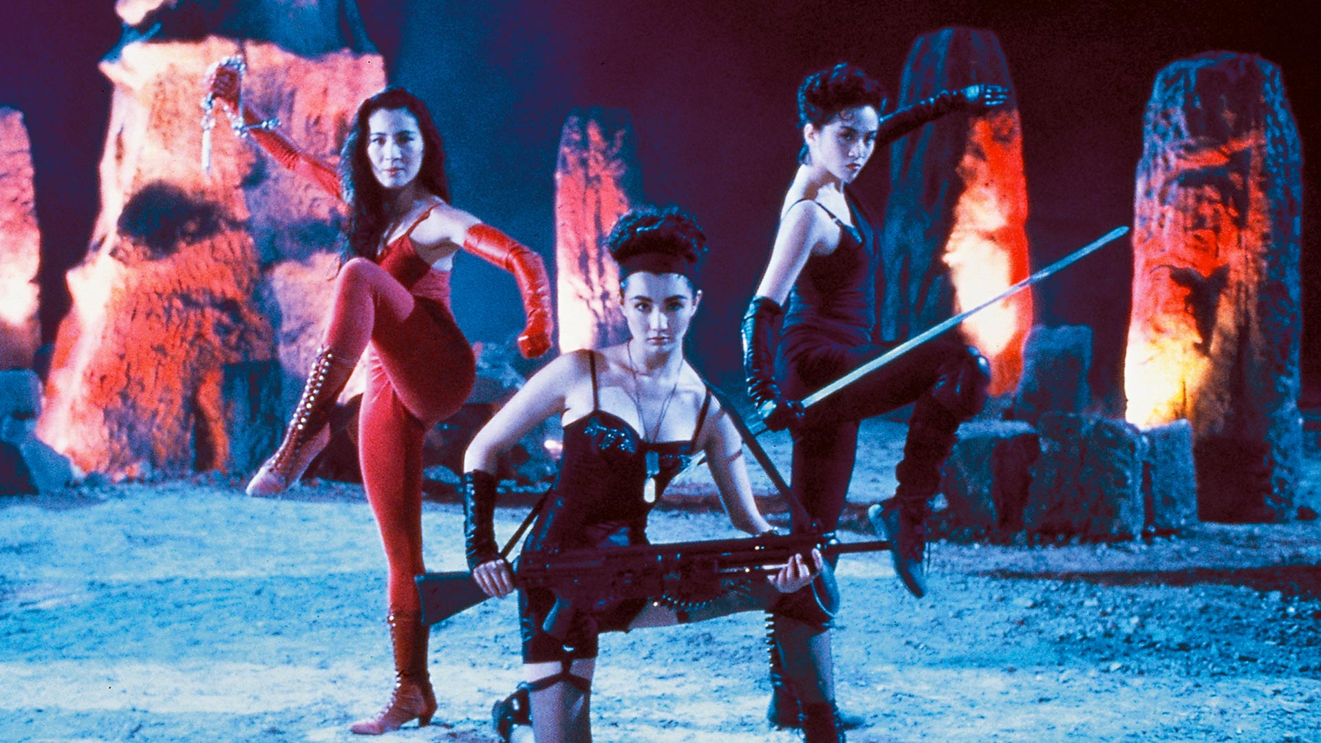 (l to r) Ching San (Michelle Yeoh), Thief Catcher Chat (Maggie Cheung) and Wonder Woman (Anita Mui) in The Heroic Trio (1993)