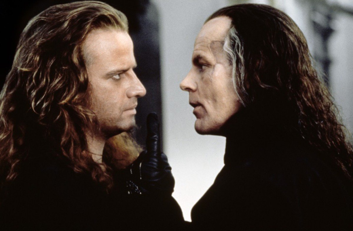 Conner McLeod (Christopher Lambert) and General Katana (Michael Ironside) in Highlander II: The Quickening (1991)