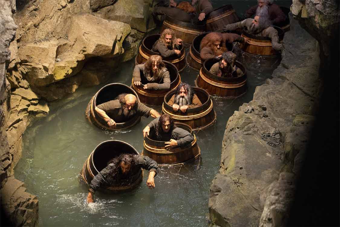 The dwarves make an escape by barrel in The Hobbit: The Desolation of Smaug (2013)