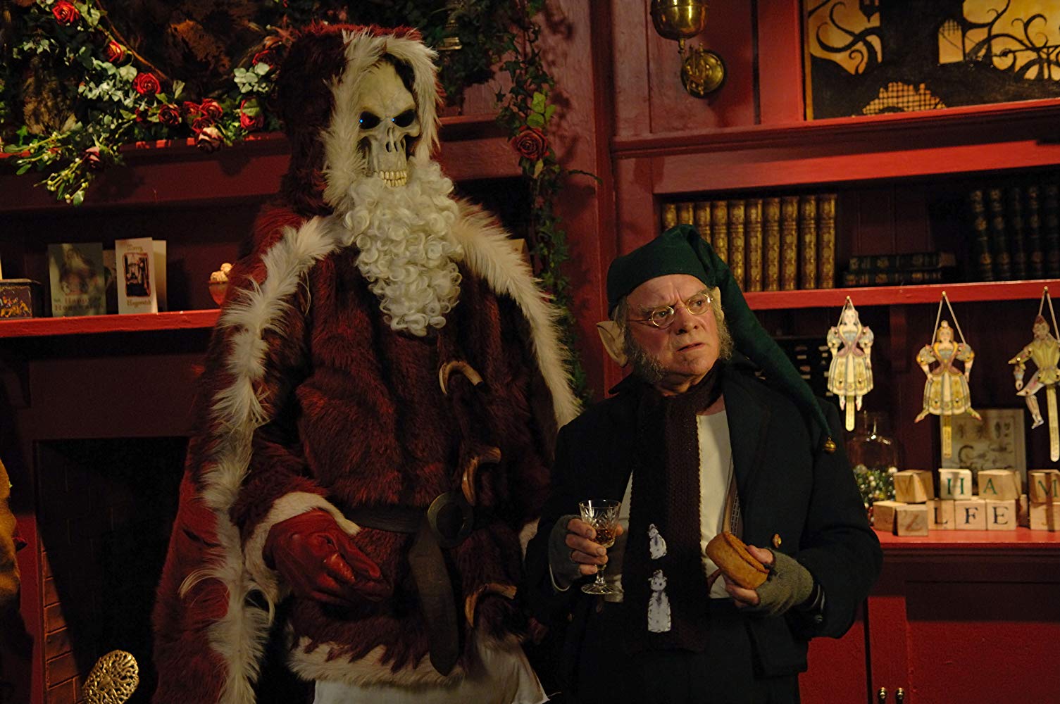 Death takes over the role of Hogsfather accompanied by the elf Albert (David Jason) in Hogfather (2006)