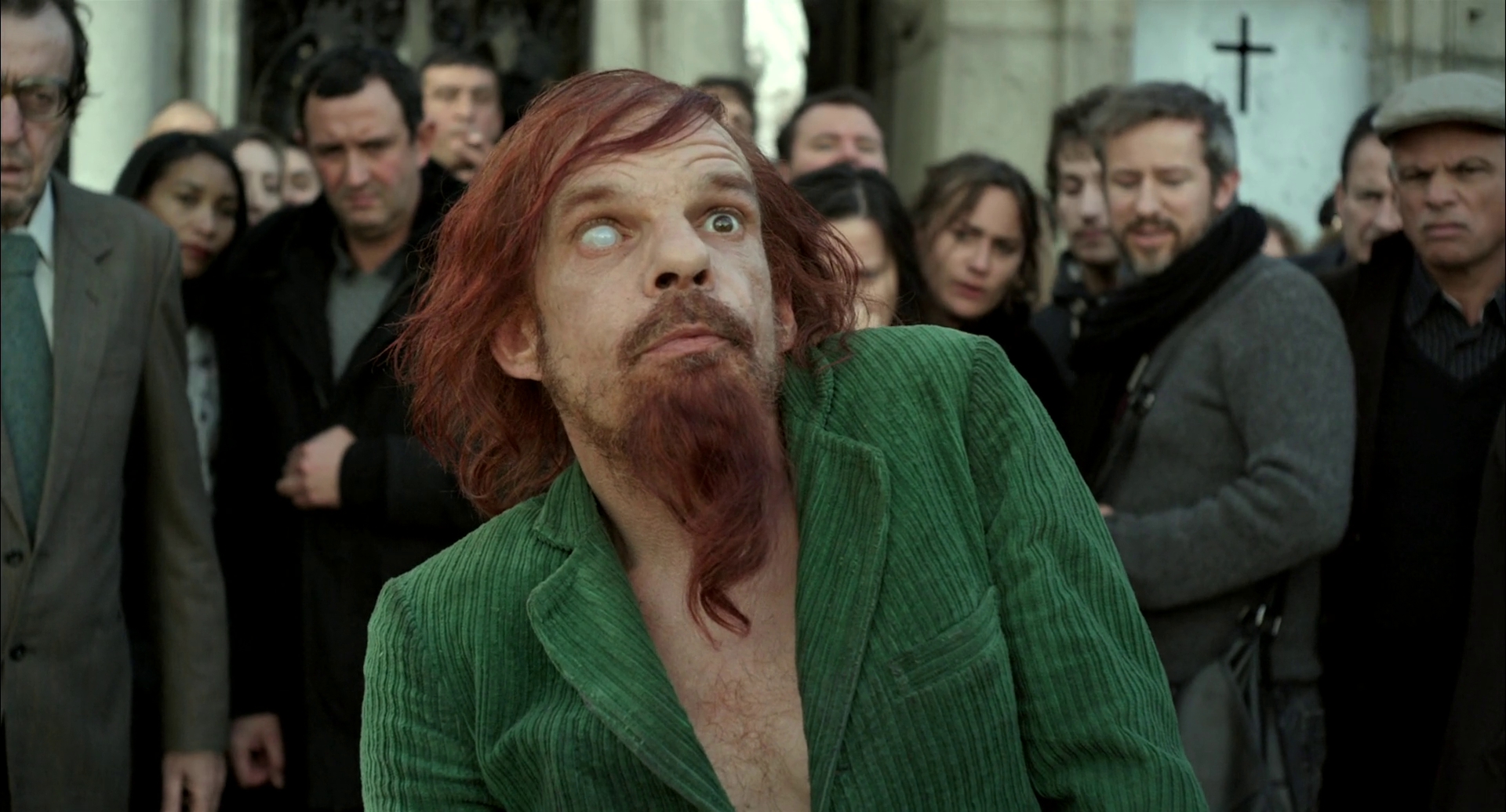 Denis Lavant in disguise as a filthy derelict in Holy Motors (2012)