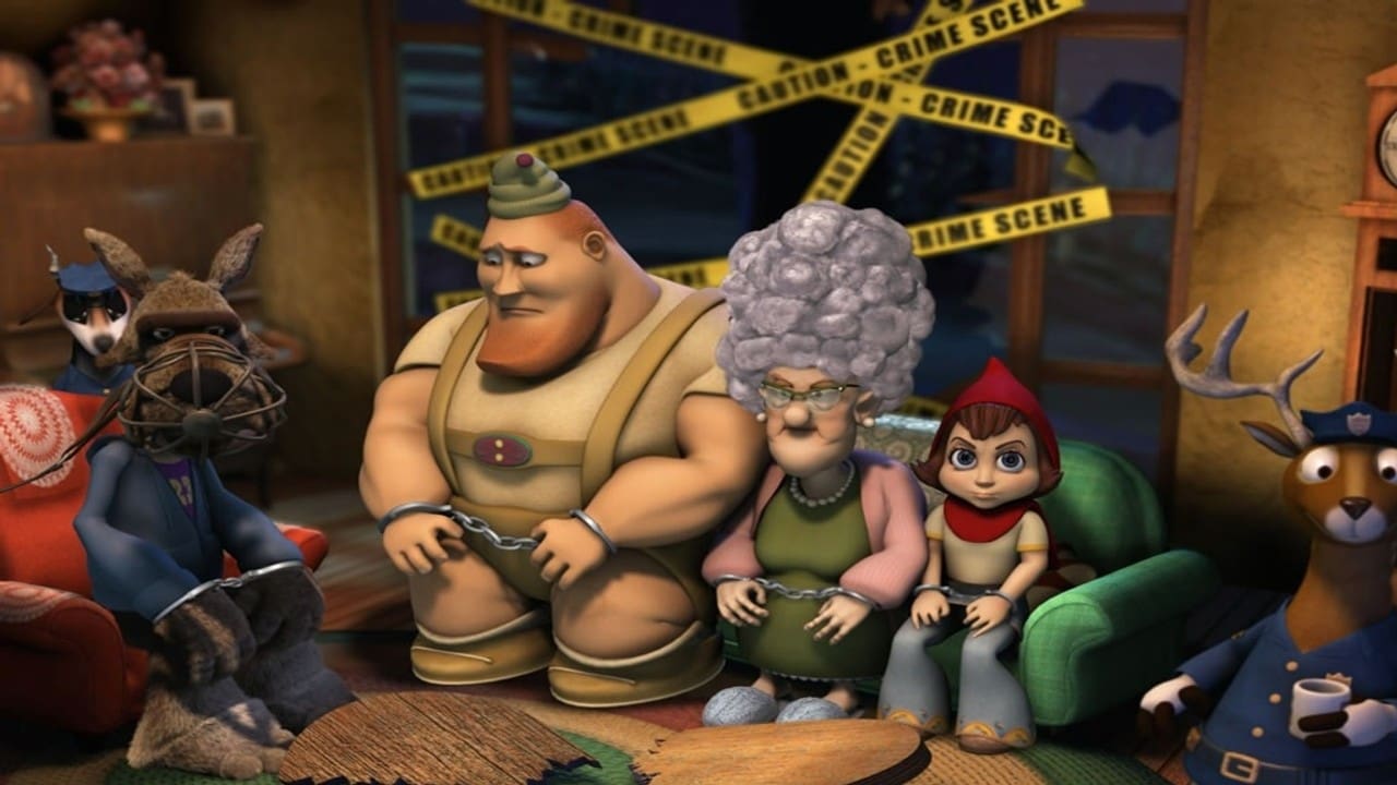 (l to r) The Wolf, The Woodsman, Granny Puckett and Little red Riding Hood at the scene of the crime in Hoodwinked! (2005)